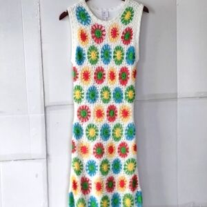 J.marie crochet floral pastel dress SZ large cottagecore fairy romantic hippie